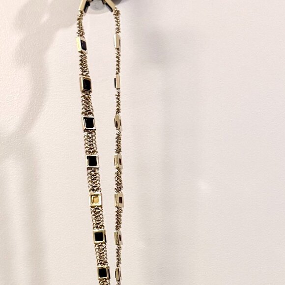 St. John Gold Chain Belt w/ Black Enamel Squares | Vintage Adjustable Statement